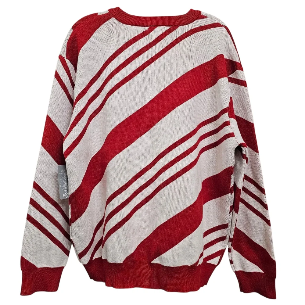 Nwt Disney Candy Cane Stripe 2023 Mickey Mouse Face Longsleeve Pullover Sweater